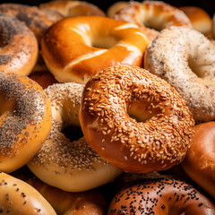Textured background with lot of different bagels