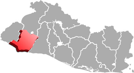 SONSONATE DEPARTMENT MAP PROVINCE OF EL SALVADOR 3D ISOMETRIC MAP