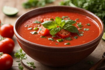 tomato soup in a bowl (Gazpacho) - obrazy, fototapety, plakaty