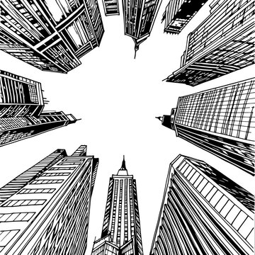 City sketch one point perspective