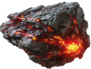 A meteor or asteroid with red lava isolated on transparent background.