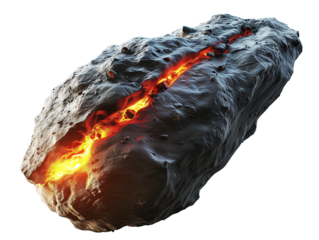 A meteor or asteroid with red lava isolated on transparent background.