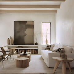 Modern living room interior apartment white plaster walls provance style farmhouse