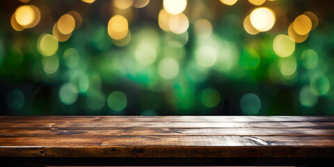 Empty wooden table with Irish bar background - obrazy, fototapety, plakaty