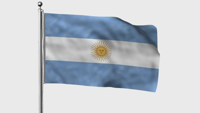 Argentina flag waving in the wind with colored chroma key on transparent background remove, cycle seamless loop video
