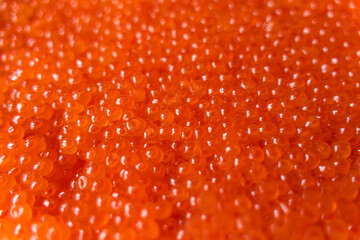 Close up of red caviar. Red caviar background.