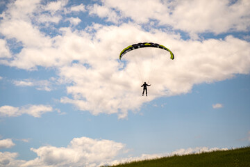 A paraglider lands. Sports lifestyle.