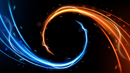 Blue and Orange Light Trails Motion Effect, Vector Illustration