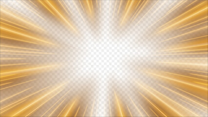 Gold Rays Zoom in Motion Effect, Light Color Trails, Ready for White Background or PNG, Vector Illustration