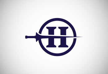 English alphabet H with spear lance. Creative spear logo design template vector illustration