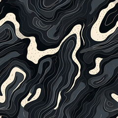 Black abstract pattern with waves, obsidian texture background