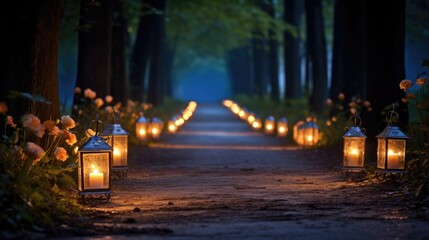 As you walk along the candlelit path, you cant help but feel your heart flutter with anticipation for what lies ahead. - obrazy, fototapety, plakaty