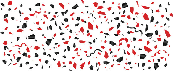 Black and red confetti and ribbons on a white background, Celebration background, Shiny Confetti explosion, colorful confetti, Celebration elements - obrazy, fototapety, plakaty