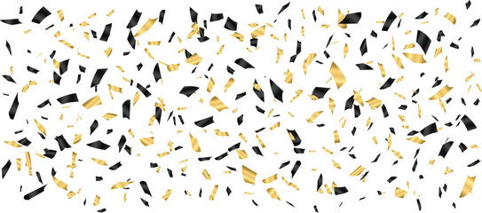 Gold and black confetti on a white background, Isolated illustration, Falling Colorful confetti, colorful confetti Celebration elements, Holiday celebration elements