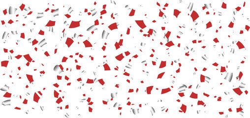 Red and silver confetti on a white background, confetti party Colorful celebration, Falling Colorful confetti, Fun party, Holiday design elements, Shiny Confetti explosion