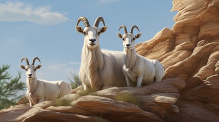 Create a realistic rendering of an Addax family, illustrating familial bonds and interactions in the ZOO setting.
