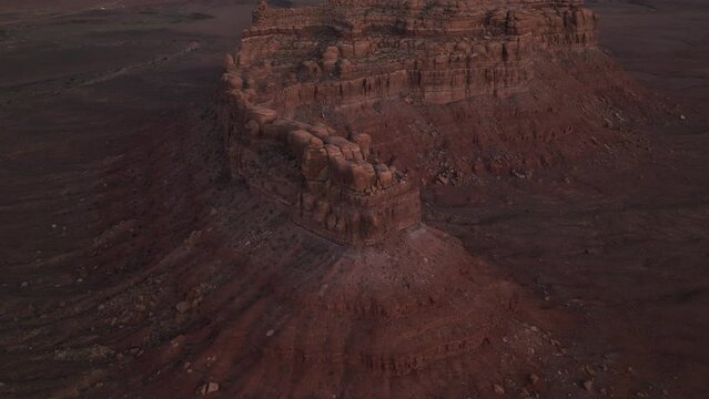 Unique red rock mountain in desert aerial view