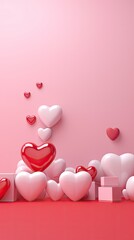 Valentine's Day Love pink background for social media posts with hearts on 3D
