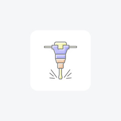 Construction Jackhammer awesome lineal color icon, color outline icon, vector, pixel perfect icon