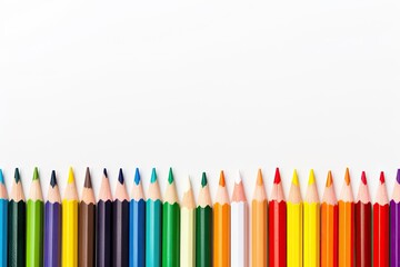 Color pencils on white background top right view back to school concept with space for text