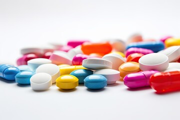 Obraz na płótnie Canvas Colorful pills and tablets on white