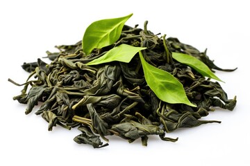 Close-up of Bao Zhong Oolong Tea on white background. - obrazy, fototapety, plakaty