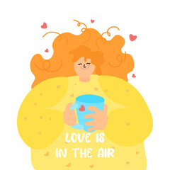 Woman demonstrates word love form of balloon
