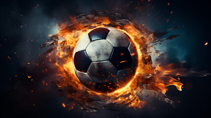 Burning soccer ball in fire
