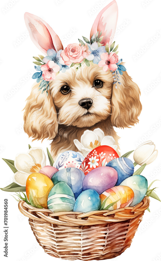 Poster easter cavapoo illustration created with generative ai technology