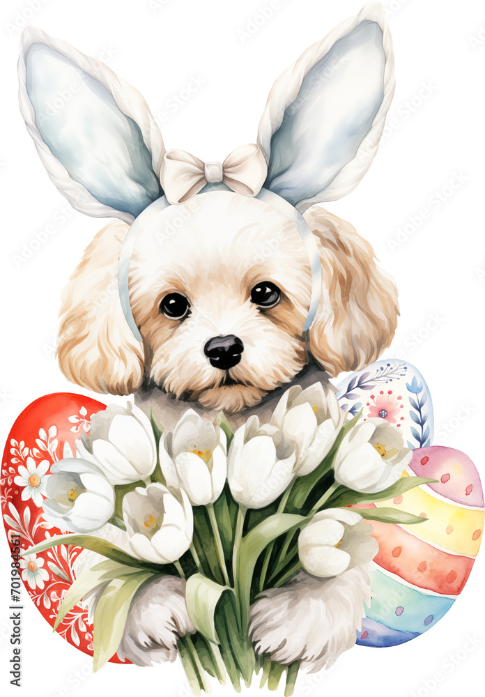 Poster Easter cavapoo illustration created with Generative AI technology
