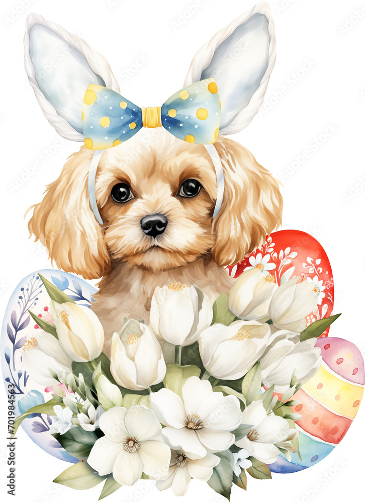 Poster Easter cavapoo illustration created with Generative AI technology