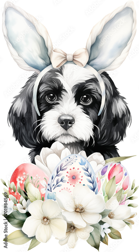 Poster Easter cavapoo illustration created with Generative AI technology
