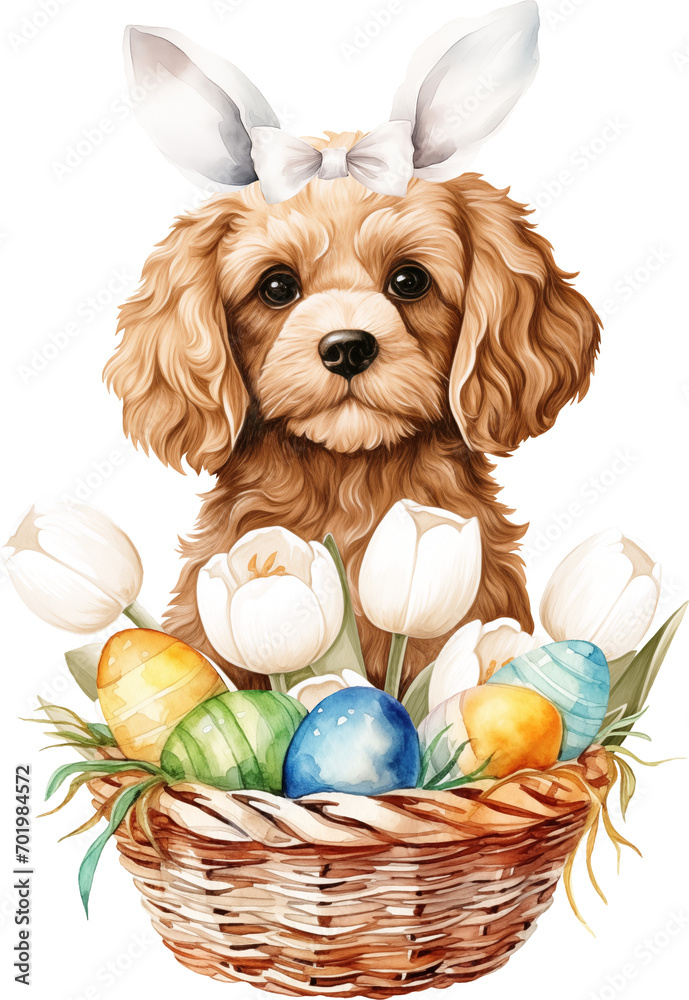 Poster easter cavapoo illustration created with generative ai technology