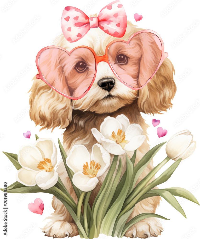 Poster valentine cavapoo illustration created with generative ai technology