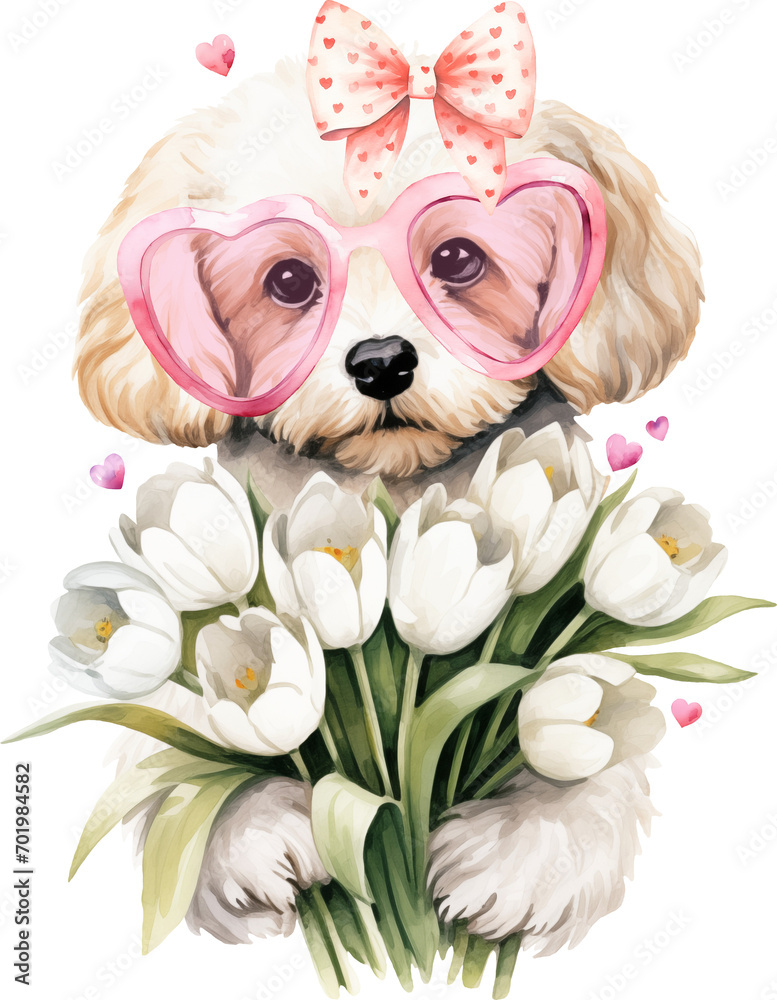Poster valentine cavapoo illustration created with generative ai technology