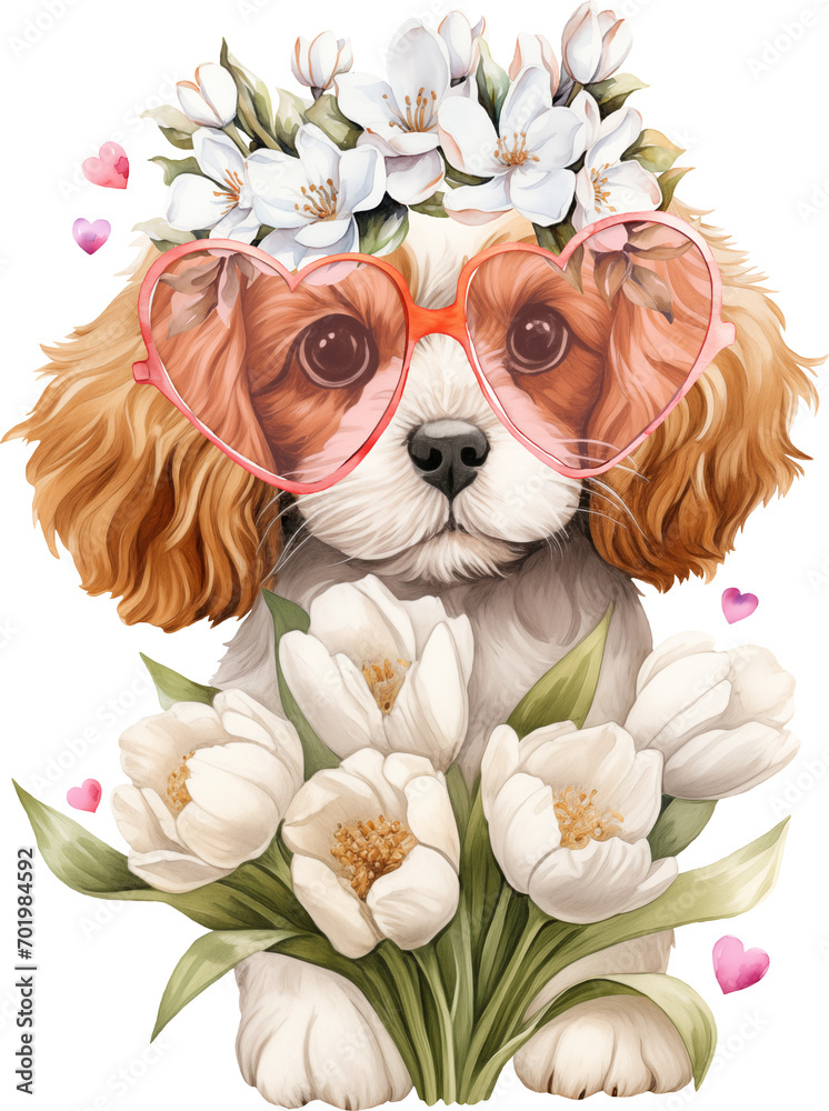 Poster Valentine cavapoo illustration created with Generative AI technology
