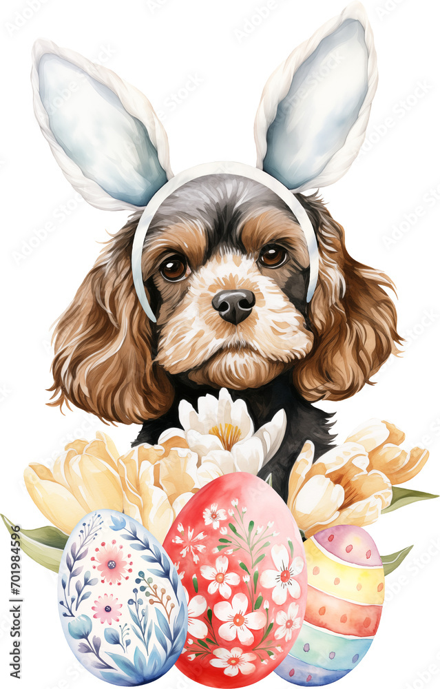 Aufkleber easter cavapoo illustration created with generative ai technology