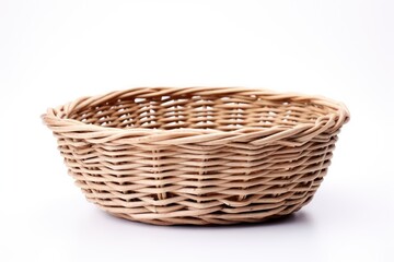 Handcrafted wicker basket on white background