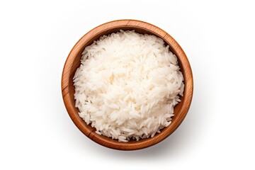 Fototapeta na wymiar Healthy food Rice in a wooden bowl on a white background viewed from above