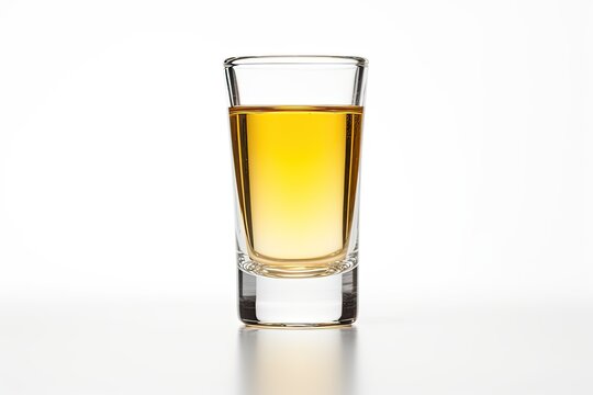 Isolated gold tequila shot on white background