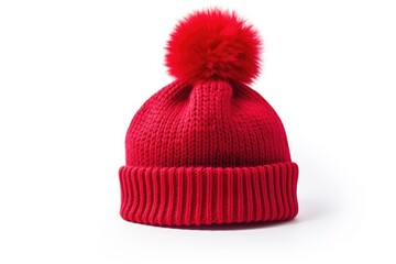 Isolated white background with red wool hat pom pom