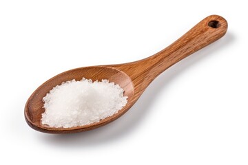 Fototapeta na wymiar Isolated wooden spoon with salt on white background