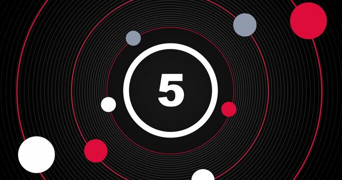 Countdown timer from 10 to 0 seconds in Realtime. Modern flat design of countdown animation on black background for ten seconds. Flying planets and orbit design 4K resolution.