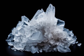 Salt crystals separated on black surface