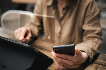 intelligent AI technology concept Humans work with artificial intelligence enter command prompt for generates to solve problems, let AI help humans do their jobs.