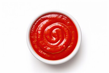 Top view of isolated tomato sauce or ketchup on a white background
