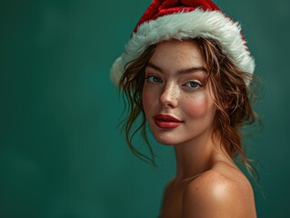 Smiling Girl Dressed Up with Santa hat for Christmas