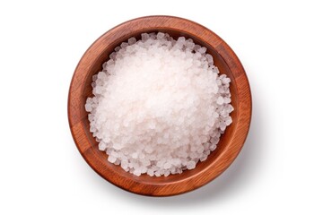 Fototapeta na wymiar White background wooden bowl top view salt isolated