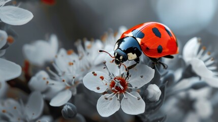photogram of a ladybug on white flowers