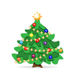 Christmas tree with balls and garland on a white background. Vector illustration of a Christmas tree.